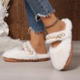 thumbnail image 2 of EKVAHL Women's Faux Fuzzy House Slippers, Pearl Strap Open Toe Slides, Soft Plush Bedroom Home Daily Leisure Indoor Casual Slippers Beige, 2 of 5