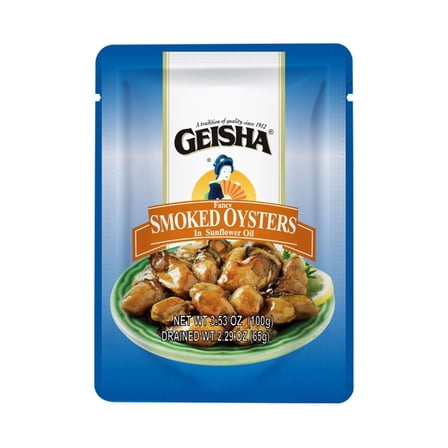 GEISHA Smoked Oysters in Sunflower Oil 3.53oz(Pack of 24), Smoked Oysters | Zero Trans Fat - No Sugar Added – Farm Raised – Good Source of Iron – Gluten Free – Good Source of Protein