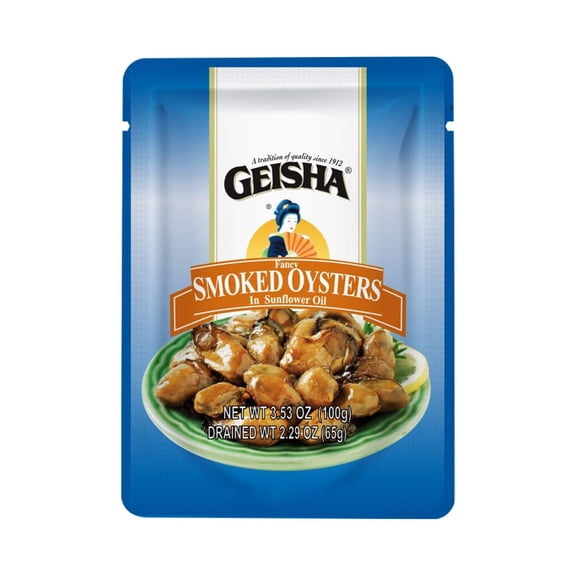 GEISHA Smoked Oysters in Sunflower Oil 3.53oz(Pack of 24), Smoked Oysters | Zero Trans Fat - No Sugar Added – Farm Raised – Good Source of Iron – Gluten Free – Good Source of Protein