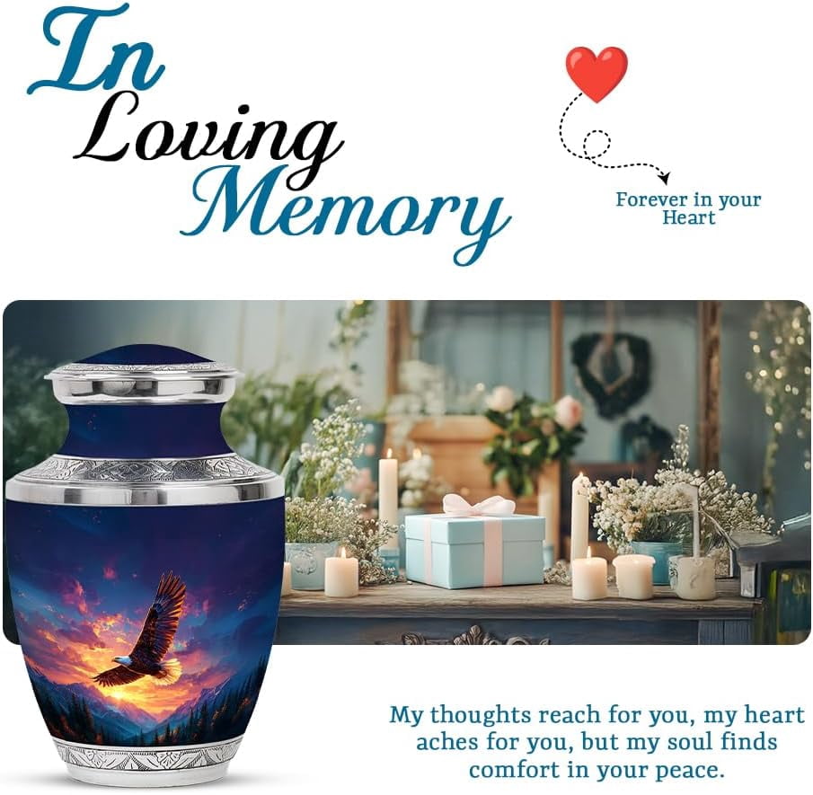 Eagle Mountain Sunset Urns for Cremation, Memorial Decorative Urn, Large Funeral Urns for Human Ashes, Keepsake Burial Urn for Ashes Adult Male & Female (Size: 10 Inch 1pcs & 3inch 2 Pcs)