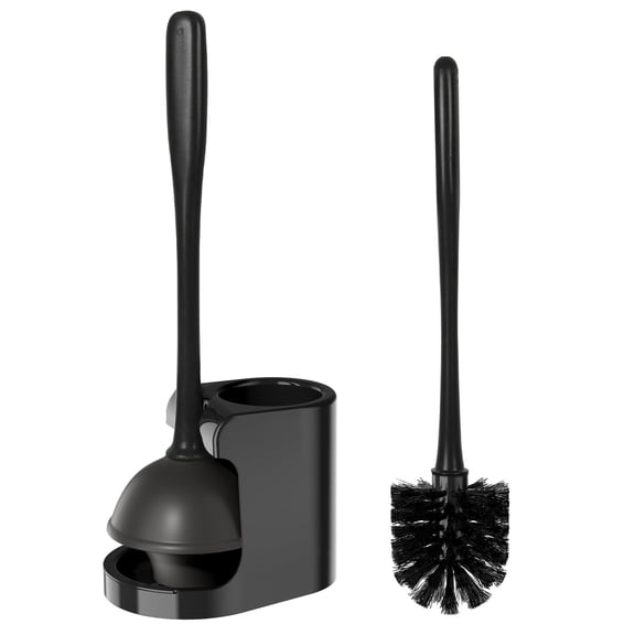 GARITIN Plunger and Toilet Brush Set with Holder, 2 in 1 Toilet Plunger and Brush Combo for Bathroom Cleaning, Black