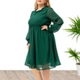 thumbnail image 5 of Summer Oversize Maxi Dresses for Womens 2025 Fashion Large Solid Long Sleeved Round Neck Chiffon Cut Flower Waist Dress, 5 of 9
