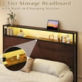 thumbnail image 7 of Fluest Full Bed Frame with 2-Tier Storage Headboard, USB Port and LED Light, 4 Storage Drawers, Rustic Brown, 7 of 7