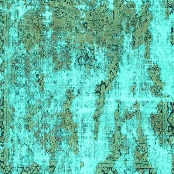 Ahgly Company Machine Washable Indoor Square Abstract Turquoise Blue Modern Area Rugs, 6' Square
