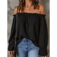 thumbnail image 4 of Women'S Off Shoulder Top Ruffle Long Sleeve Chiffon Blouse Casual Loose Shirts Black XXL, 4 of 8