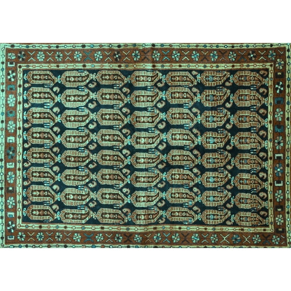 Ahgly Company Machine Washable Indoor Rectangle Persian Turquoise Blue Traditional Area Rugs, 5' x 7'