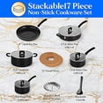 thumbnail image 2 of NutriChef Kitchenware Cookware, Non-Stick Pans and Pots with foldable Knob, Space Saving, Stackable, Nylon Tools, Induction Base, Black (17-Piece Set), One Size, 2 of 5