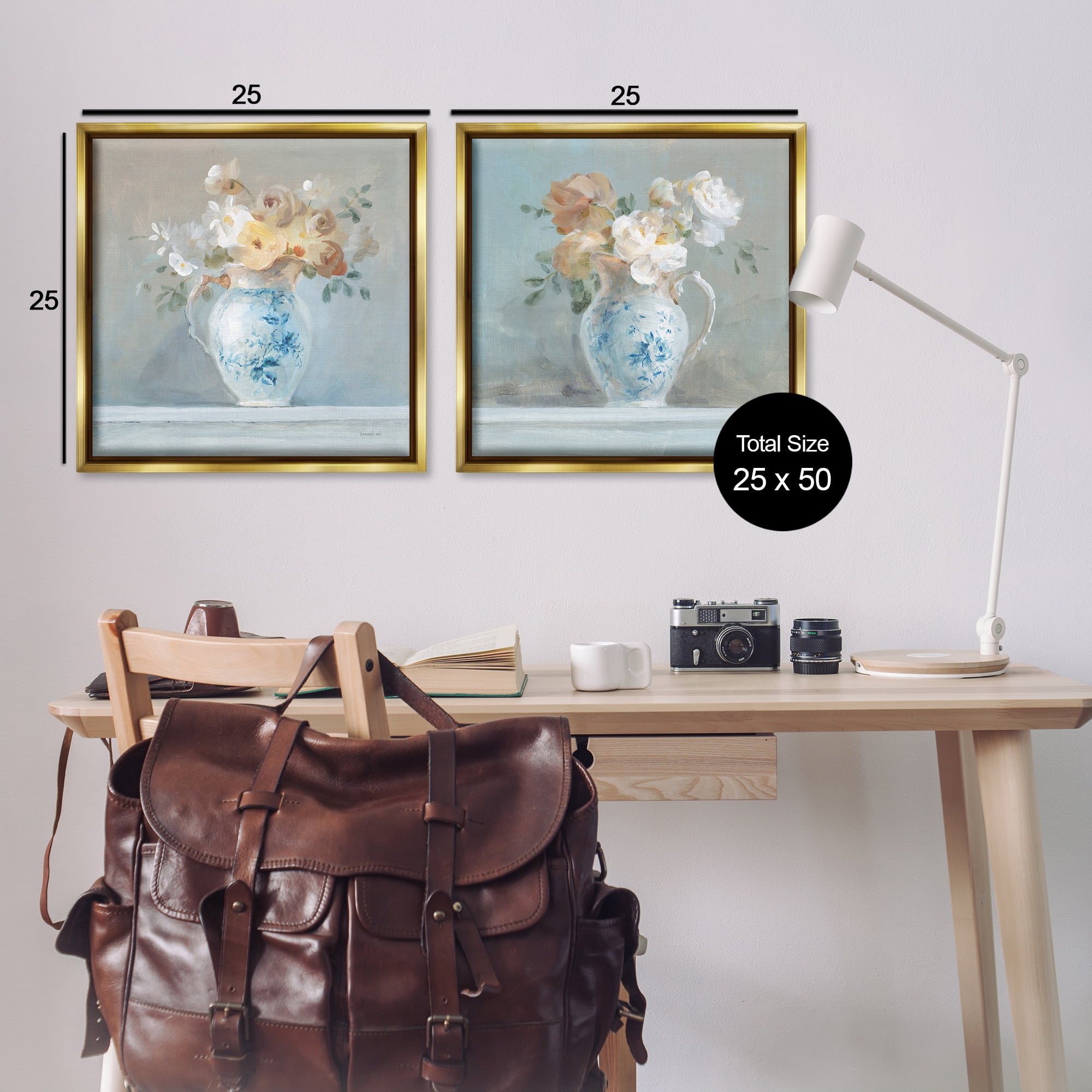 Stupell Industries Heirloom Bouquet Pitcher Plants & Flowers Painting Gold Floater Framed Canvas Art Print Wall Art, 25 x 25, Set of 2