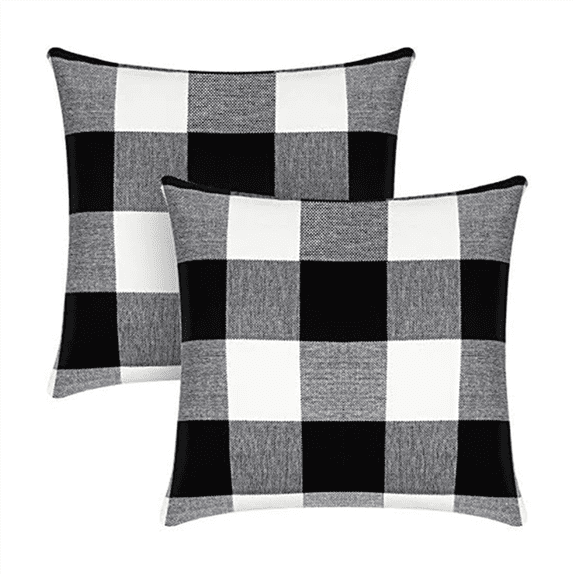 Check Throw Pillow Covers Farmhouse Outdoor- Square Pillow Cushion Case Black-and White Linen