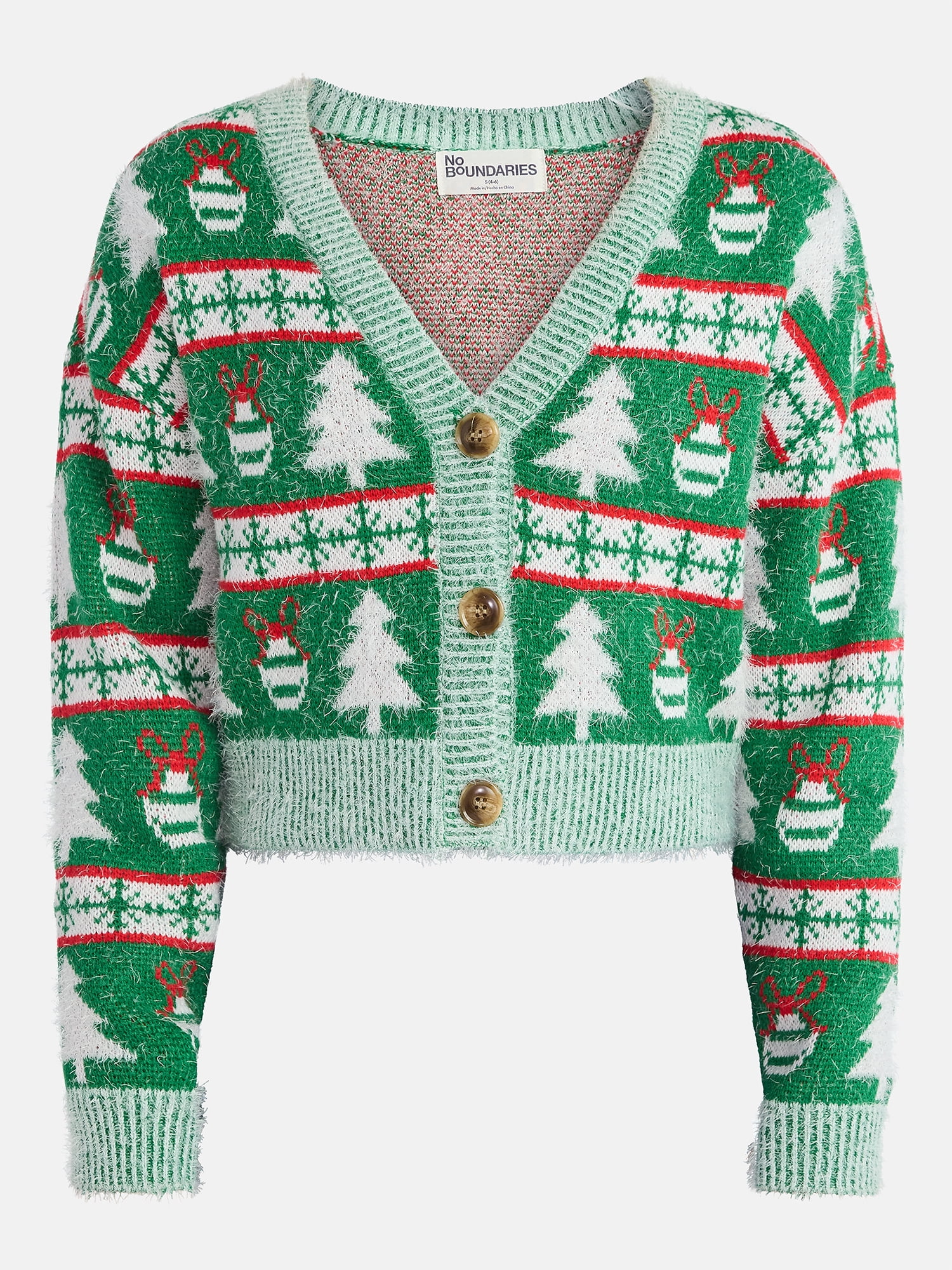 No Boundaries Embroidered Christmas Cardigan, Women's & Women's Plus
