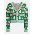 thumbnail image 5 of No Boundaries Embroidered Christmas Cardigan, Women's & Women's Plus, 5 of 6