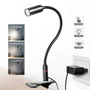 Clip on Lamp Reading Light LED Desk Clamp Lamp (AC Adapter Included) 3 Brightness Book Night Light, 360°Flexible Neck Touch Control Eye-Care Perfect for Desk Computer and Bed Headboard Plug in