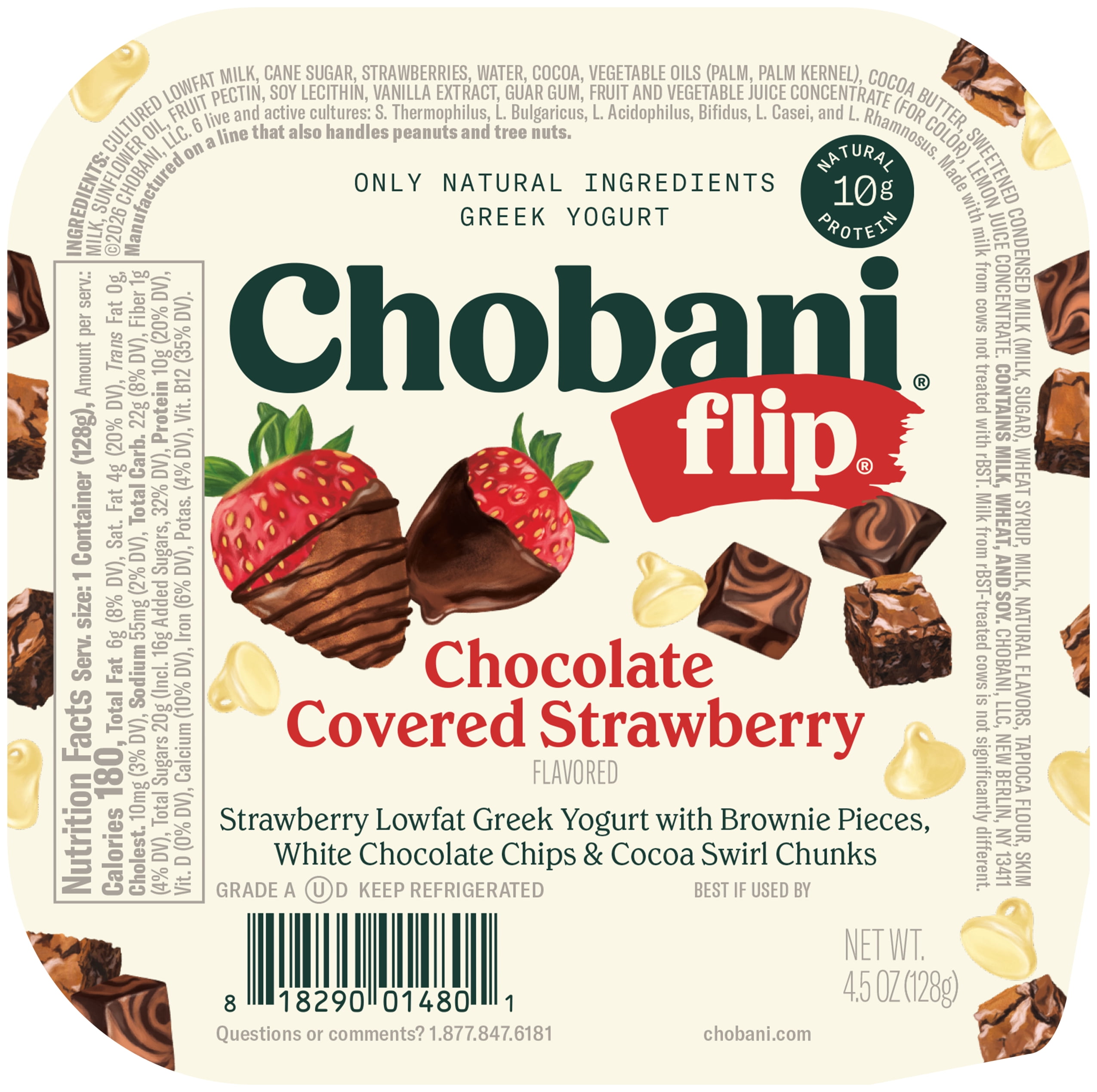 (4 pack) Chobani Flip Low-Fat Greek Yogurt Chocolate Covered Strawberry 4.5 oz Cup