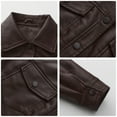 thumbnail image 4 of Jackets Women Solid Long Sleeve Button Lapel Cropped Leather With Pocket Moto Biker Slim Outwear Coats, 4 of 4