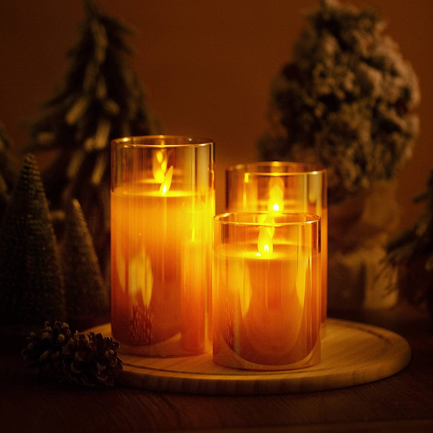 Flameless Led Candles Flickering Candle Real Wax Fake Wick Moving Flame Faux Wickless Pillar Battery Operated Candles with Timer Remote Glass Effect for Festival Wedding Home Party Decor
