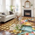 thumbnail image 2 of 5'x7' Area Rugs, Easter Chicken Eggs Indoor Outdoor Area Rug for Living Room Bedroom, Spring Daisy Flowers Yellow Brown Check Washable Bathroom Rugs Kitchen Floor Carpet Mats Home Decor Aesthetic, 2 of 8