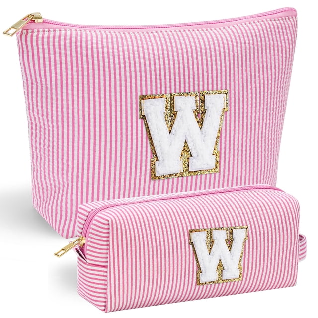 YOOLIFE Lindo Neceser de Maquillaje con Inicial Rosa para Viajar, Neceser de Maquillaje Personalizado con Cremallera Estuche de Maquillaje Cosmético Accesorios de Viaje Regalo de Cumpleaños Amigos Mam