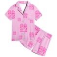 thumbnail image 3 of Kids Girls 67 Pajama Button Short Sleeve Shorts Two Piece Silk Sleepwear Children Valentine's Day Nightwear Outfit for Kids Cozy Loungewear, 3 of 6