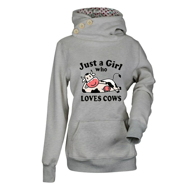 Moda mujer Casual con capucha Slim vaca estampado botón bolsillo sudadera con capucha Fridja fhghd3524