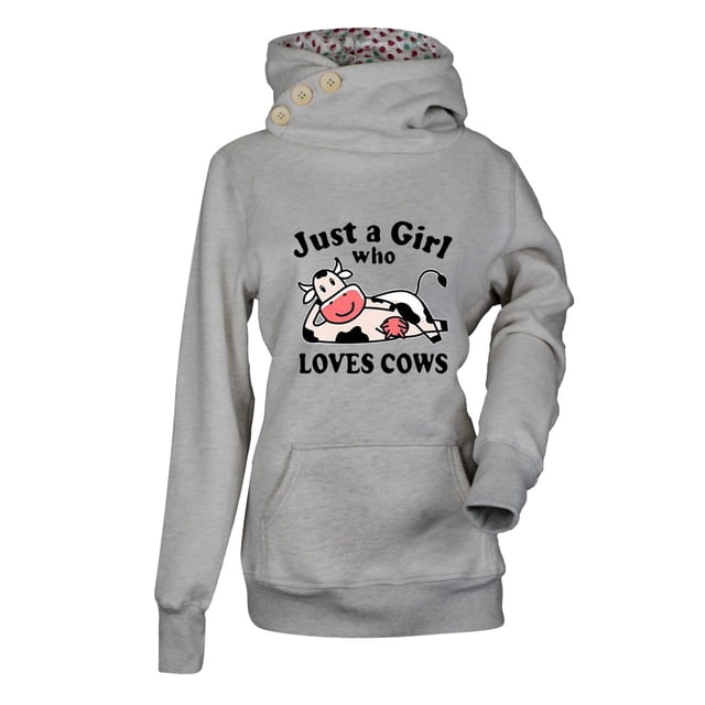 Moda mujer Casual con capucha Slim vaca estampado botón bolsillo sudadera con capucha Fridja fhghd3520