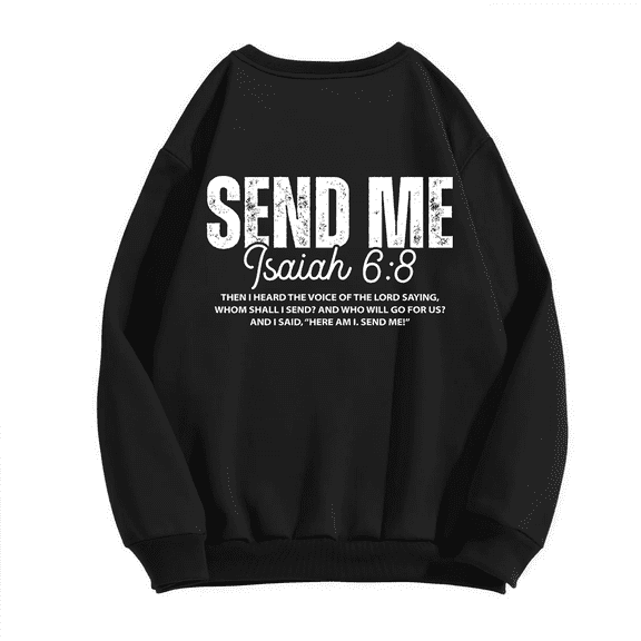 Women Send Me Isaiah 6 8 Black Faith Graphic Tee Fashion Casual T Shirt Top Inspirational Christian Round-neck long-sleeved Black S-3XL
