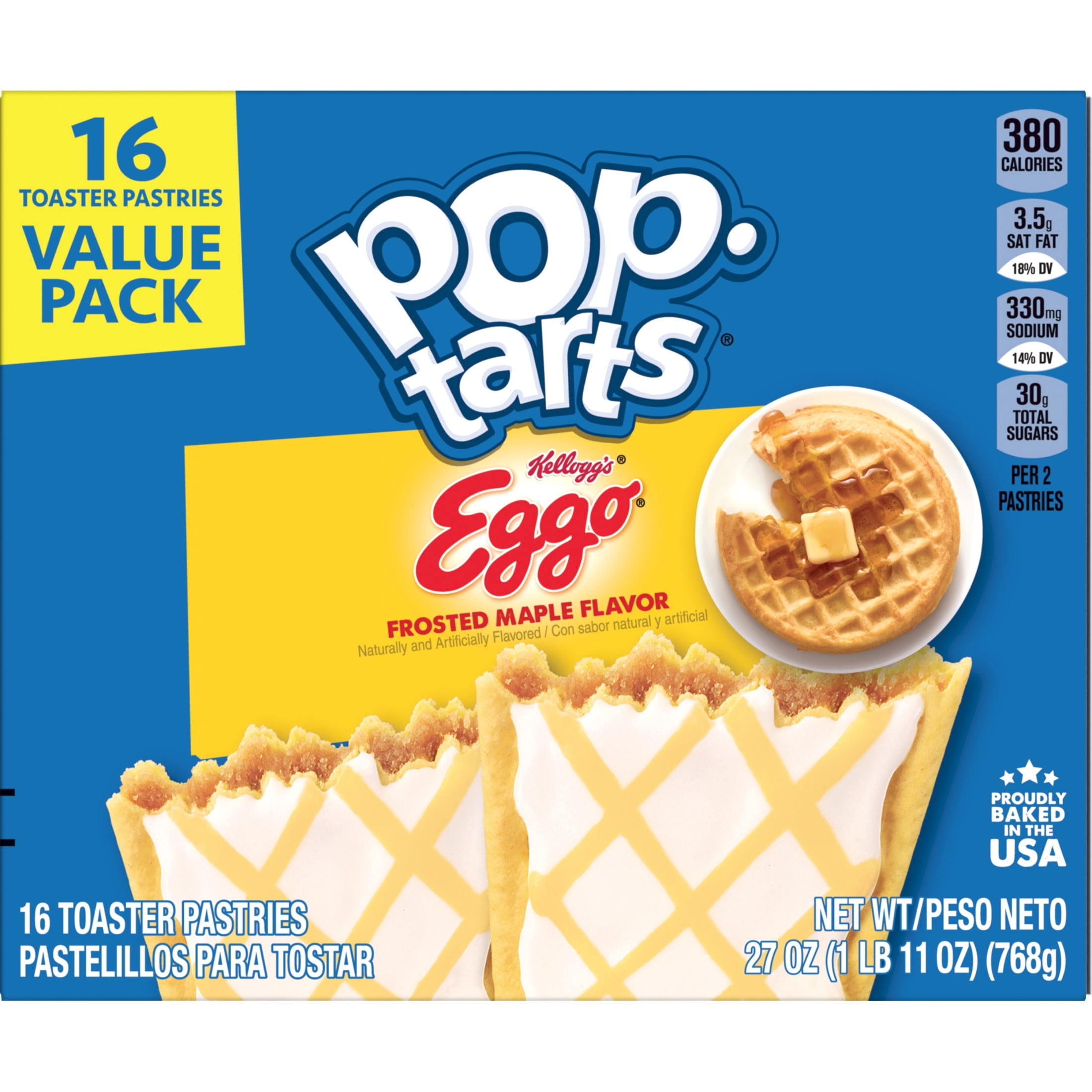 Pop-Tarts Eggo Frosted Maple Flavor Toaster Pastries, Breakfast Foods, Shelf-Stable, 27 oz (16 Count)