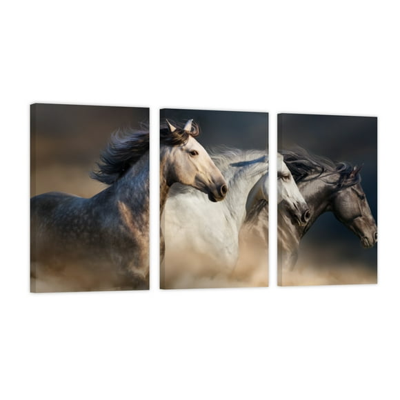 Cuadro Decorativo Tríptico Vertical Caballos Galopando Canvas Revolution Set De 3 Cuadros 30x45 cm
