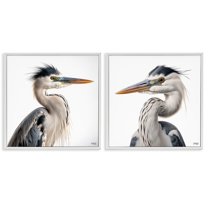 Stupell Industries Young Heron Birds Animals Painting White Framed Art Print Wall Art, 24 x 24, Set of 2