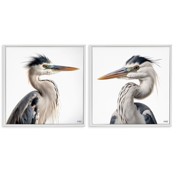 Stupell Industries Young Heron Birds Animals Painting White Framed Art Print Wall Art, 24 x 24, Set of 2