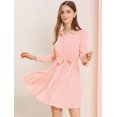 thumbnail image 2 of Allegra K Vestido Entallado Y Acampanado Cuello Vuelto Cintura Elástica Con Cinturón Botón Para Mujer Rosa XL, 2 of 7