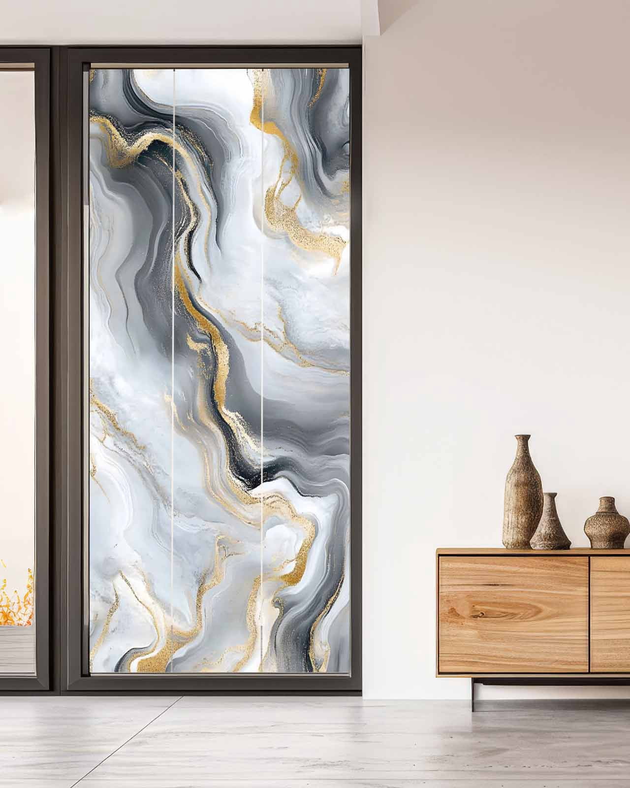 Abstract Marble Window Privacy Film Gradient Black White Gold Texture Decorative Glass Window Film UV Blocking Static Cling Non-Adhesive Sticker Covering for Home Door 35.4x78.7 inches