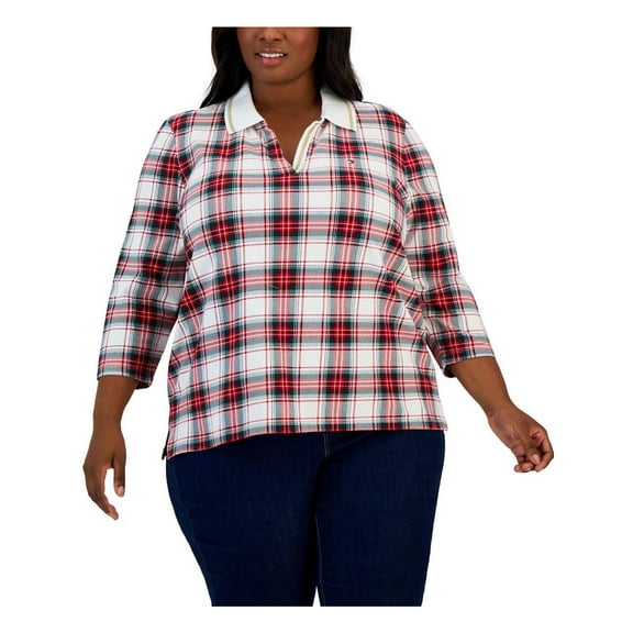 Tommy Hilfiger Womens Plus Collared Metallic Pullover Top