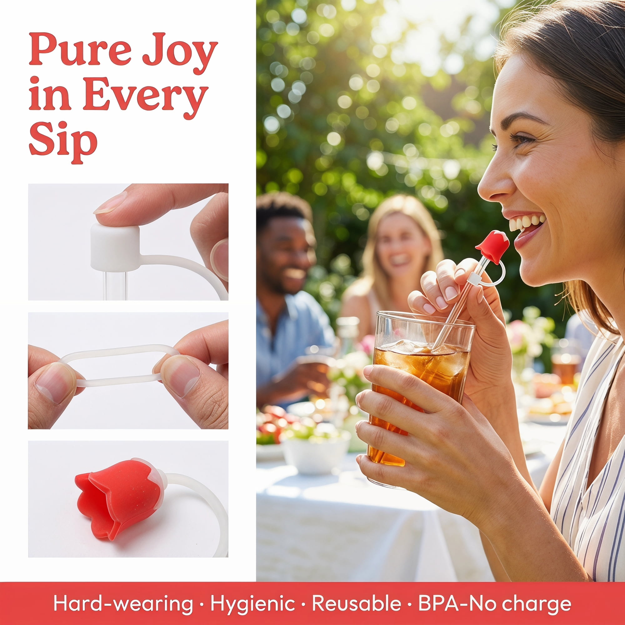 Unique Bargains Silicone Straw Caps Reusable Dust-Proof Toppers Red