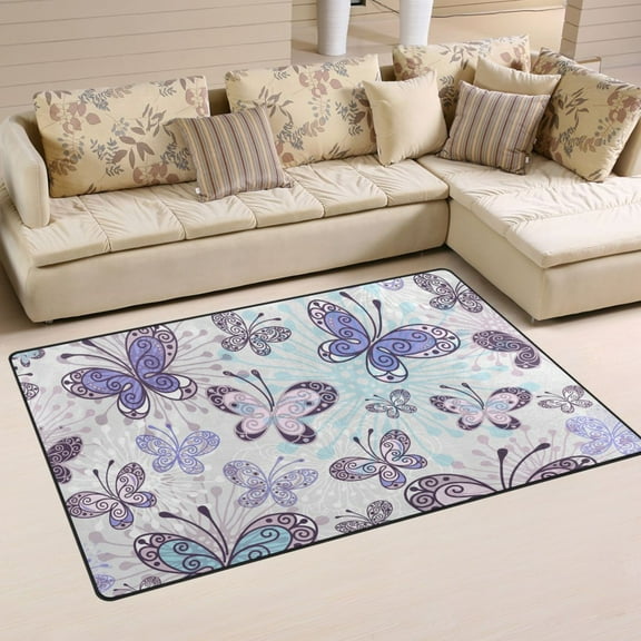 Purple Butterfly Area Floor Mats Non-Slip Rugs Soft Doormat 31 x 20 inch Carpet for Living Dining Room Bedroom Decorative