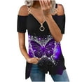 thumbnail image 2 of ICHUANYI Clearance Women Summer Zipper V-Neck Short Sleeve Print Strapless T-Shirt Tops Blouses(Purple, S) ICHUANYI WER2023081111018, 2 of 5