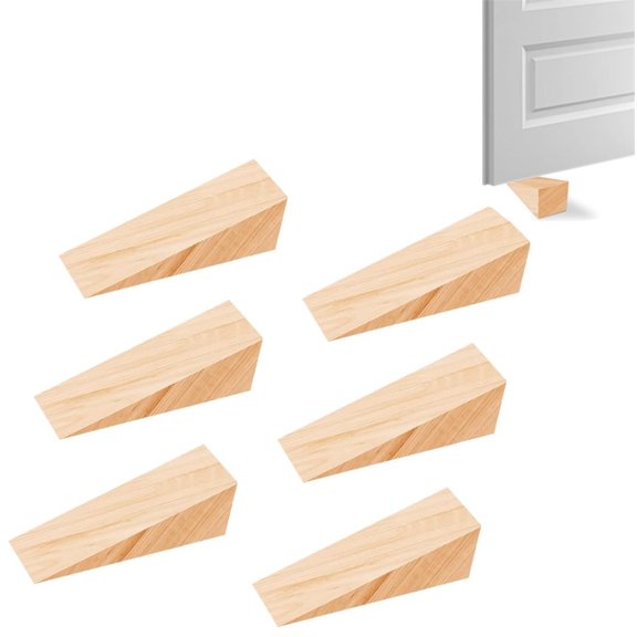 Wood Door Stopper Wedge,Durable Triangle Wooden Door Stop,Non-slip Solid Shims,Bottom of Door for Tile,Concrete,Carpet,Wooden Floor (Set of 6)