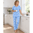 thumbnail image 4 of DreamFish Women's Pajama Set 2 Piece Sleepwear Henley Neck Short Sleeve Top and Long Pants with Pockets, 4 of 6