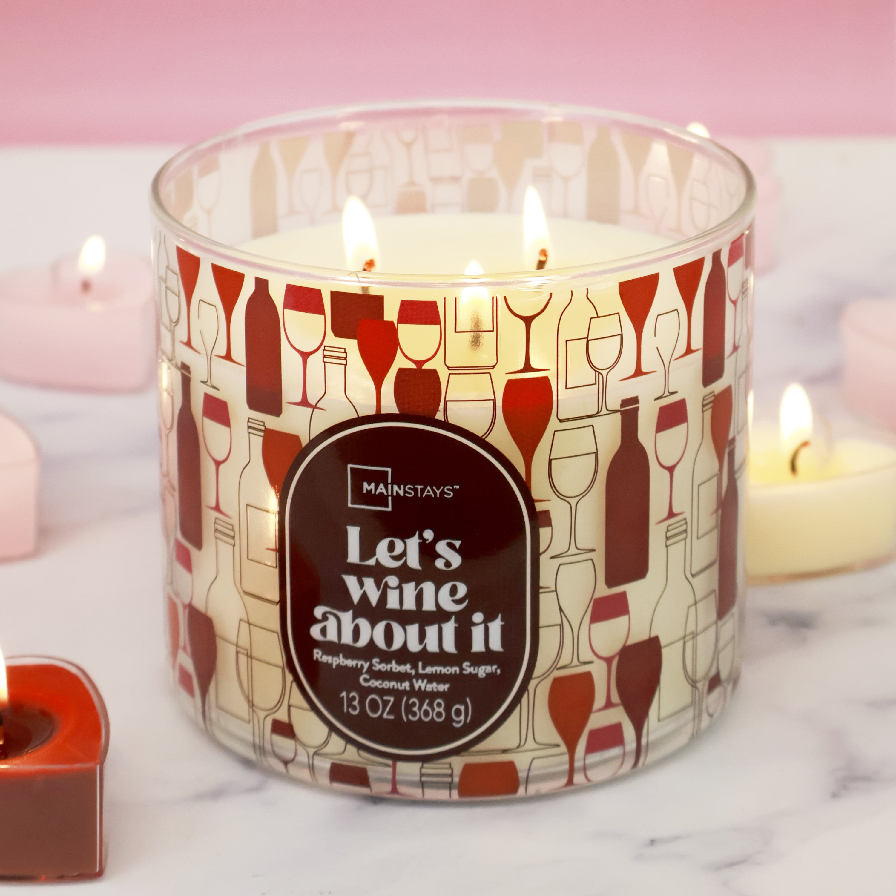 Mainstays 3-Wick Valentine's Candle 'Lets Wine About It' Wrap