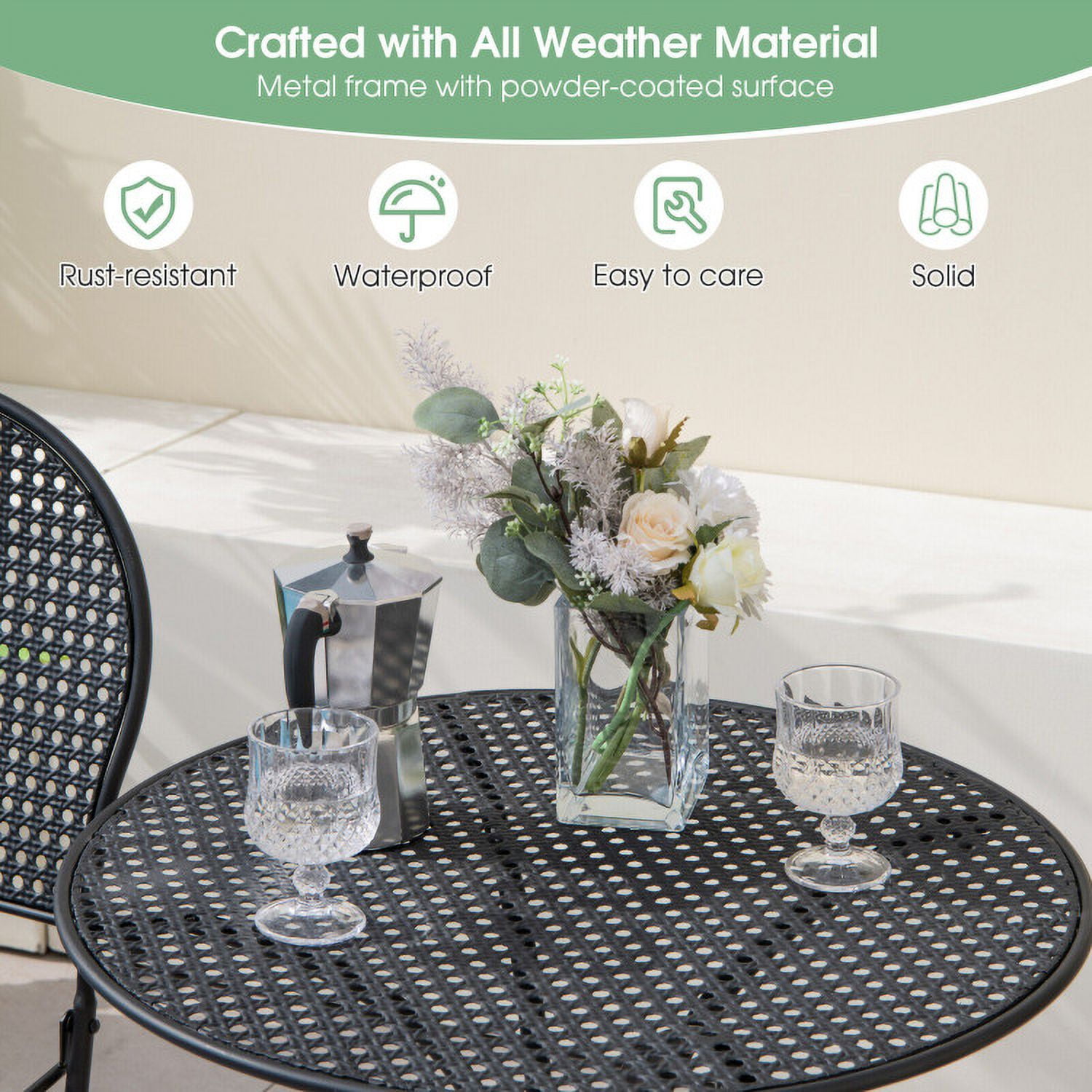 Aimee Lii 3 Pieces Patio Bistro Set Outdoor Conversation Furniture Table and Folding Chair, Outdoor Patio Furniture