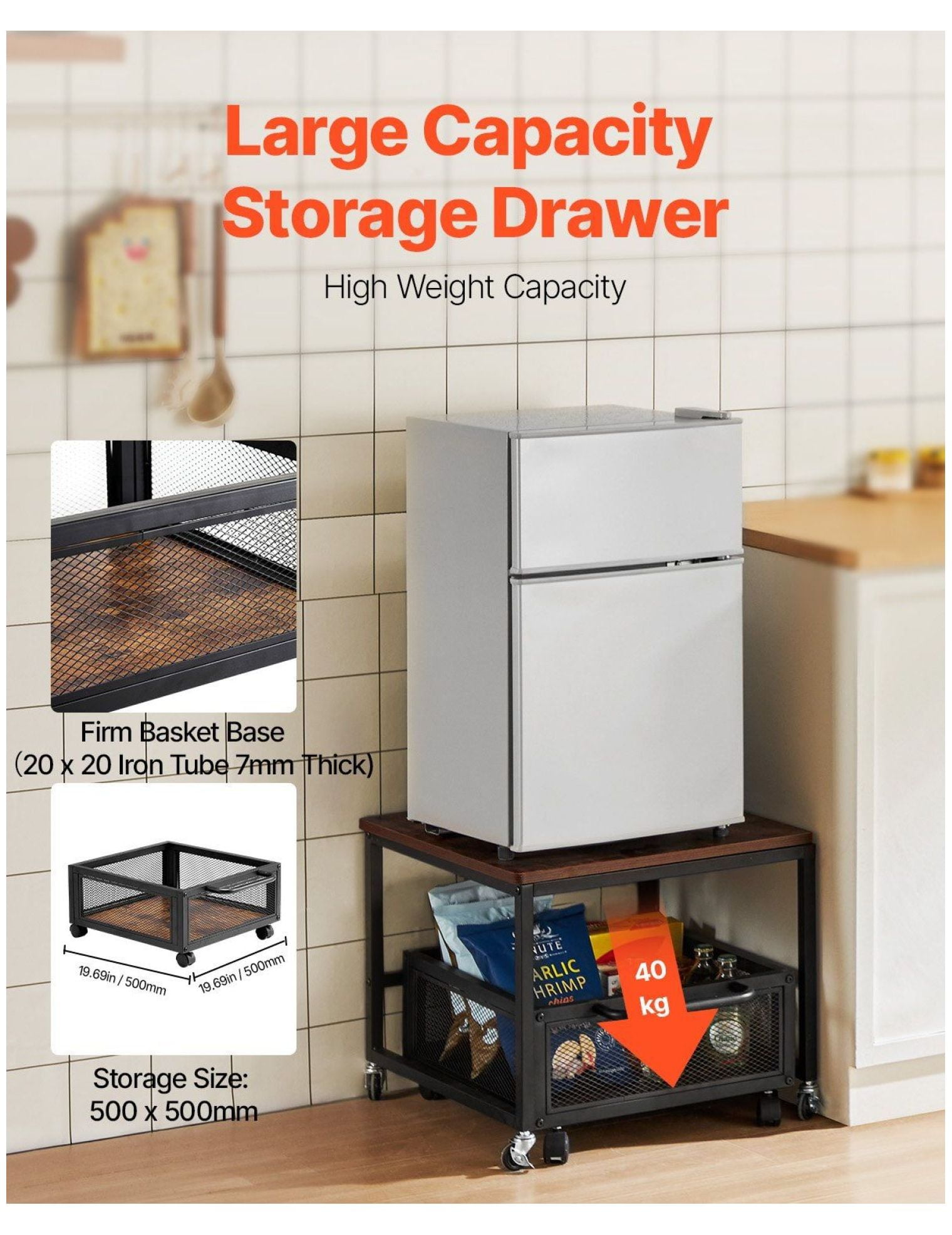 Mini Fridge Stand with Storage, 198lbs Capacity, Swivel Wheels - Beverage Refrigerator Table for Home, Dorm, Coffee Bar - Dark Brown Organizer