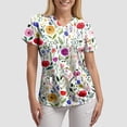 thumbnail image 4 of COMVALUE Scrub Tops Women Short Sleeve Plus Size V Neck Fun Printed Scrubs Top Medical Nursing Uniforms with Pockets (White, S), 4 of 7