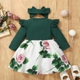 thumbnail image 5 of Ecqkame Baby Girl Birthday Dress Princess Rose Print Floral Long Sleeve Crew Neck Splicing Dress and Bowknot Headband Set B-Green 12 Months, 5 of 8