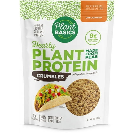 Plant Basics - Hearty Plant Protein - Unflavored Crumbles 8 oz (Pack of 6) Made from Peas Non-GMO Gluten-Free Low Fat Low Sodium Vegan Meat Substitute