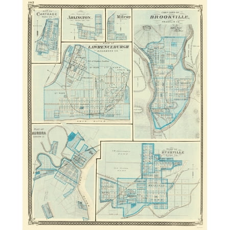 Historic City Map - Brookeville Rushville Aurora Lawrenceburgh Indiana - Baskin 1876