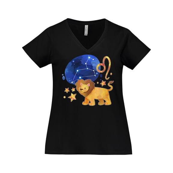Inktastic Leo Constellation Zodiac Sign Illustration Women's Plus Size V-Neck T-Shirt