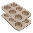 thumbnail image 1 of Molde redondo antiadherente de acero inoxidable para 6 muffins, 2 unidades, para hornear magdalenas, mini tartas de huevo doradas, 1 of 8