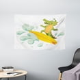 thumbnail image 1 of Ride The Wave Tapestry, Cute Crocodile Surfing Caricature Humor Wild Sea Illustration, Wall Hanging for Bedroom Living Room Dorm Decor, 60W X 40L Inches, Olive Green Mint Yellow, by Ambesonne, 1 of 2