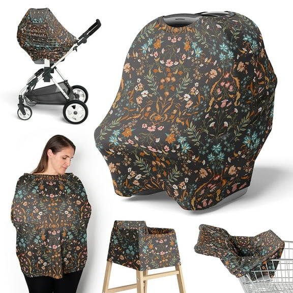 Sweet Jojo Designs Boho Floral Wildflower Black and Orange Girl Multi Use Baby Car Seat and Nursing Cover