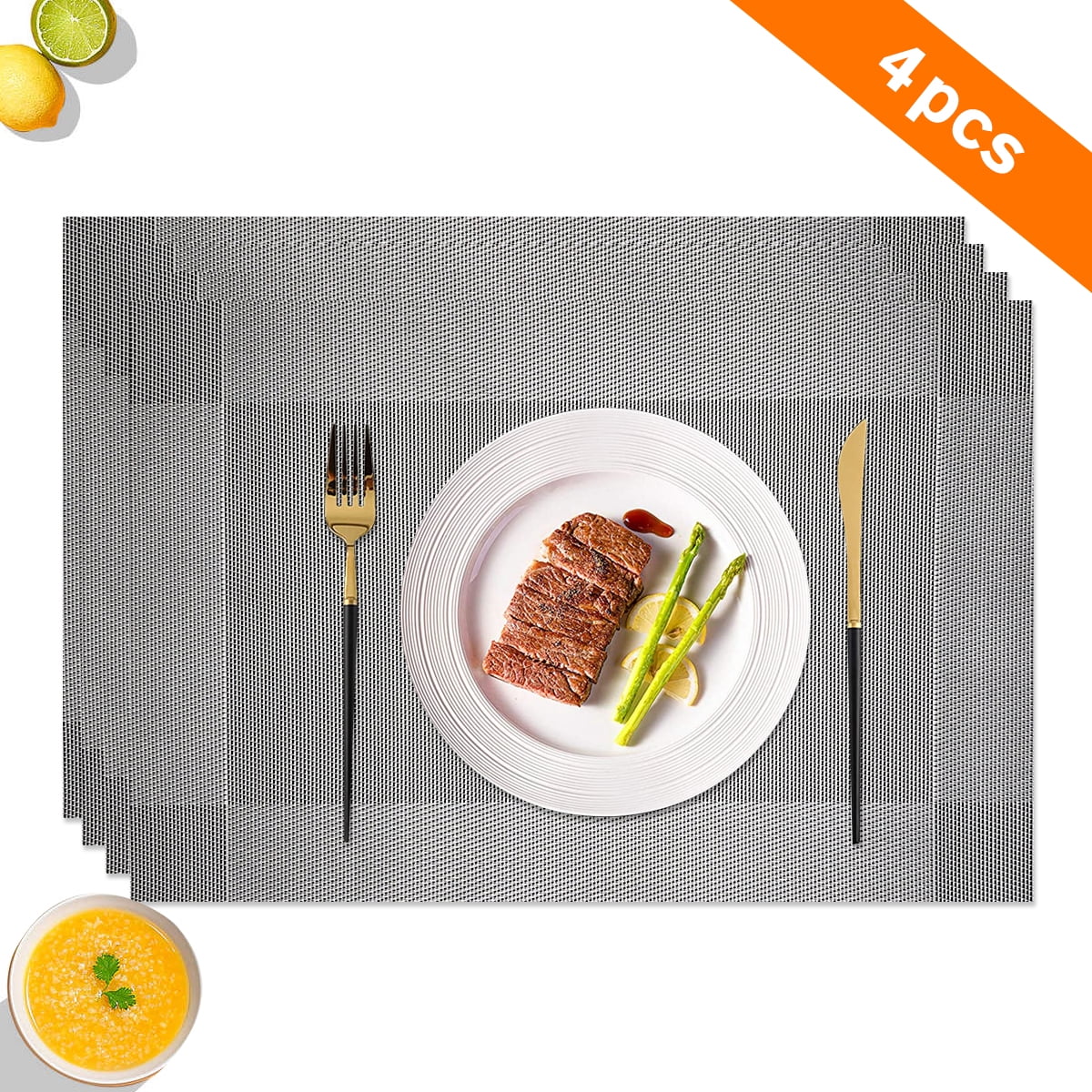 Home Vinyl Woven Placemats for Dining Table, 4 Pcs Rectangle PVC