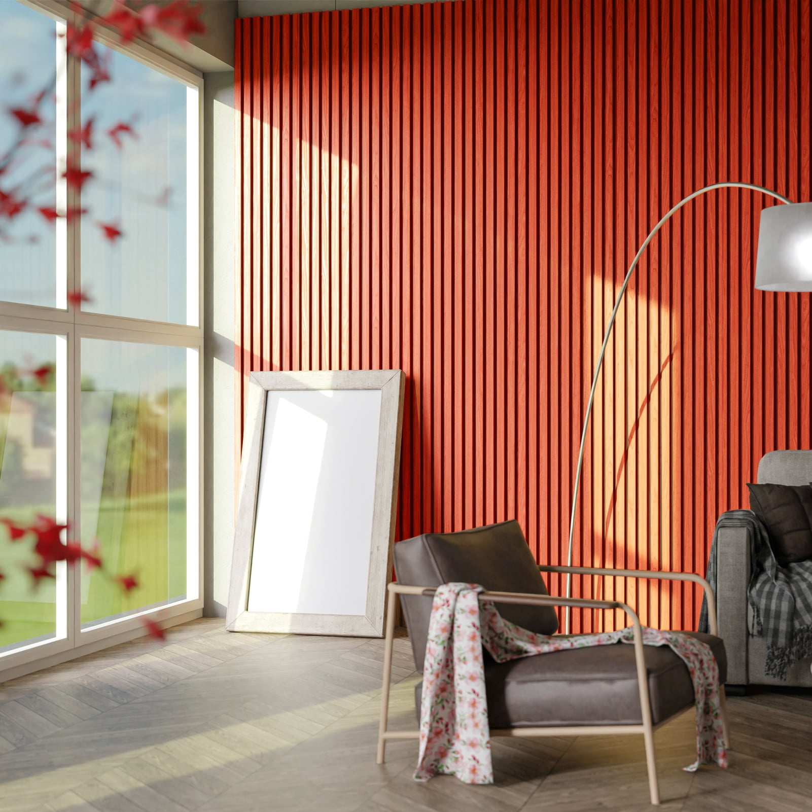 Art3dwallpanel 4Pcs 94.5'' x 7.9'' Wood Slat Acoustic Panels, MDF 3D Wall Panel for Accent Wall Ceiling Office,Cherry